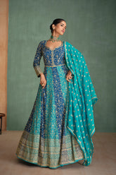 Pure Georgette Blue Exclusive Anarkali Dress With Heavy Embroidered & Heavy Dupatta
